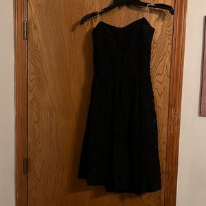 Black strapless lace dress